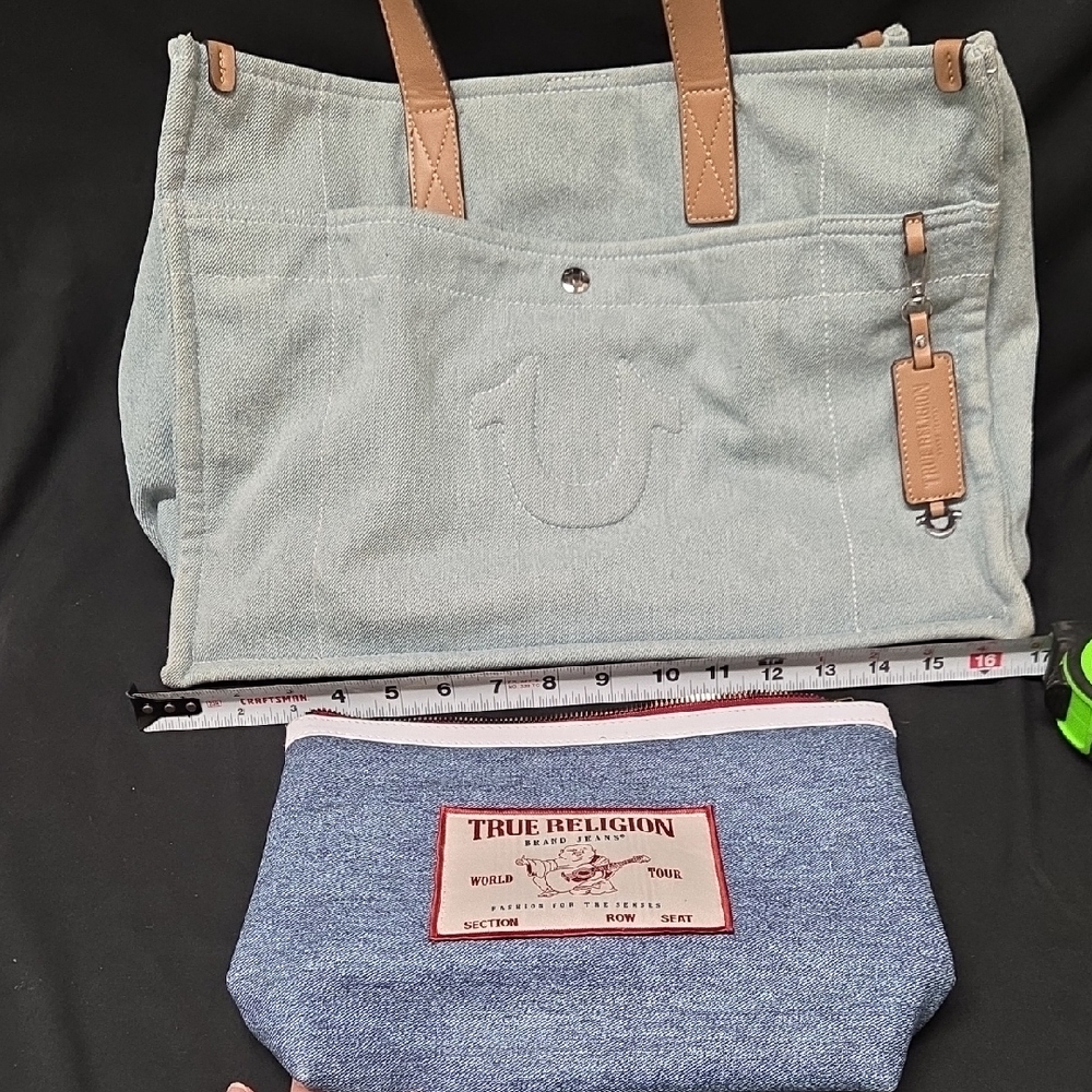 True Religion Denim and Tan Toiletry Bag
